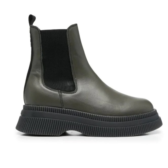 Ganni Shoes - GANNI chunky leather Chelsea boots Size 38(8) Olive Green/black
